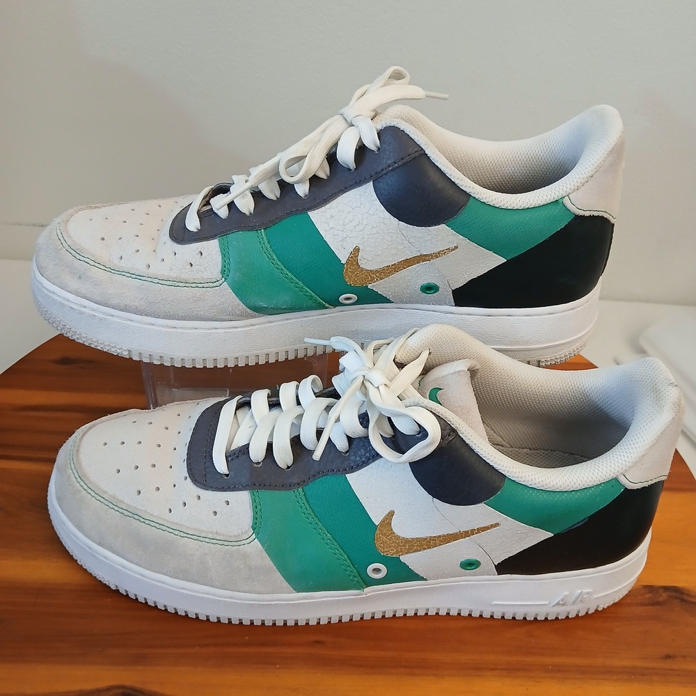 Nike Air Force 1 Low Men 11 White Green Gold Running Shoes Sneakers CI0065-100